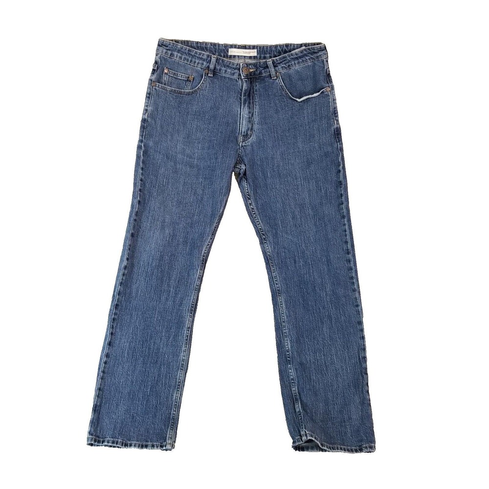 Denver Hayes jeans men's 38x32 relaxed tapered straight blue stretch denim pants